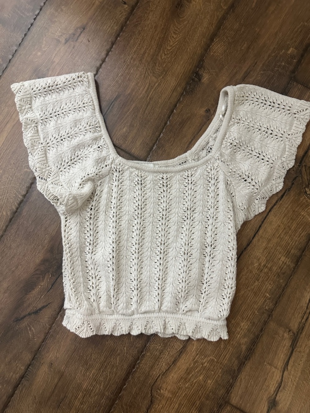 Women's Knit Eyelet Crop Top - Cream
